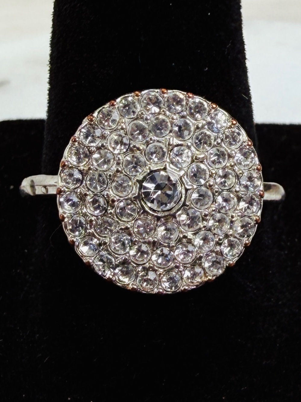 Vintage Simple Silvertone, Pave bling size 7 3/4 ring
